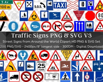 200 Traffic Signs PNG & SVG Set 3 | Individual Street Signs Clipart | Road Signage Car Decal Sublimate Designs | Instant Download Com. Use