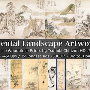 Tsubaki Chinzan Japanese Landscape Woodblock Print Artworks 23 HQ Digital Illustrations | Vintage Japan Painting on Canvas Oriental Decor