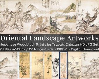 Tsubaki Chinzan Japanese Landscape Woodblock Print Artworks 23 HQ Digital Illustrations | Vintage Japan Painting on Canvas Oriental Decor