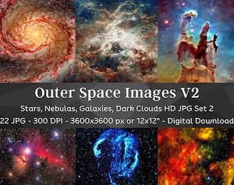 Outer Space Image Bundle N2 | 22 HQ Printable Space Poster Hubble Telescope Art | Galaxy Universe Space Cosmos Nebula Art | Astronomy Gifts