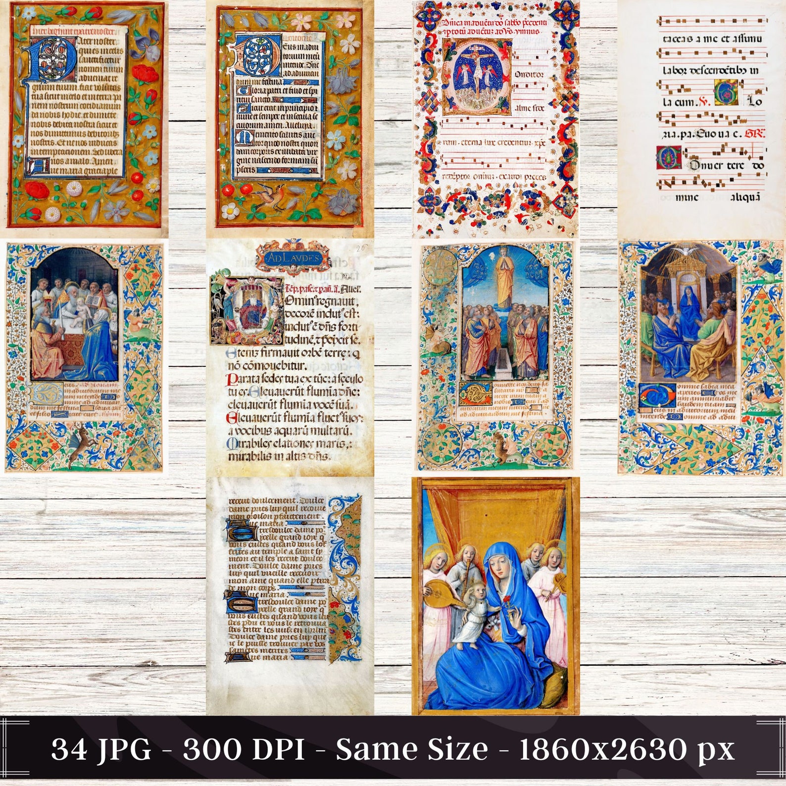 Illuminated Manuscripts Bundle | 34 Medieval Junk Journal Pages | HQ ...