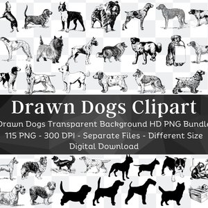115 chiens dessinés PNG Clipart | Silhouette de chien | Ensemble de races de chiens | Husky Carlin Berger Bouledogue Labrador Retriever Caniche Terrier | Un usage commercial