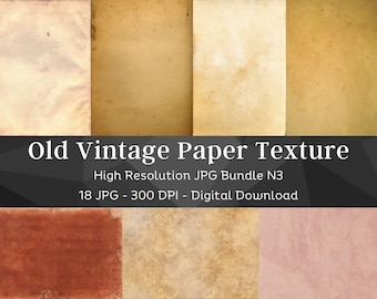 May include: A set of 18 high-resolution digital paper textures in a bundle. The textures are in various shades of brown, beige, and pink, and have a vintage, aged look. The text "Old Vintage Paper Texture" is displayed in a black banner across the top of the image.