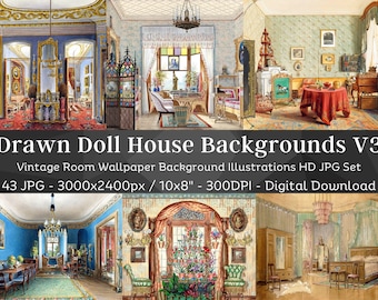 43 Paper Dollhouse Background Images V3 | Dollhouse Interior | Vintage Printable Texture Set| Victorian Theme Bundle| Scrapbook| JPG Clipart