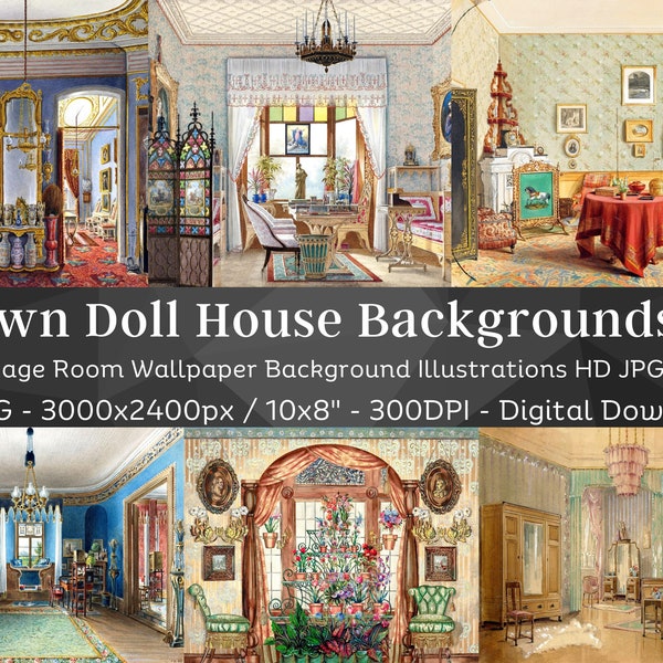 43 Paper Dollhouse Background Images V3 | Dollhouse Interior | Vintage Printable Texture Set| Victorian Theme Bundle| Scrapbook| JPG Clipart