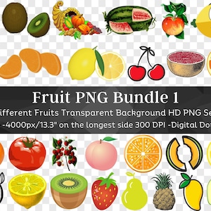 Obst Bild Bündel 75 PNG N1 | Apfel, Orange, Traube, Banane, Kirsche, Kiwi, Limette, Pfirsich | Notiz Apps Sticker, Junk Journal | Digitaler Download
