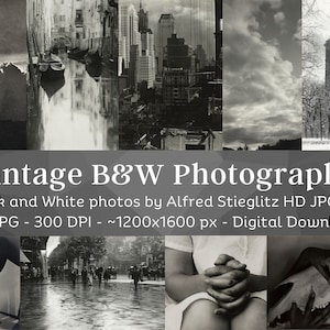 Black and White Photography Set | 54 HQ Vintage B&W Photos | Alfred Stieglitz Huge Vintage Photograph Collection Scrapbook Home Decor Bundle