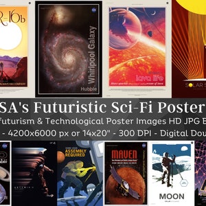 NASA Futuristic Sci-Fi Poster N1| 19 JPG HQ Digital Image Bundle| Minimalist Boys Room Space Wall Art Sci-Fi Travel Poster| Instant Download