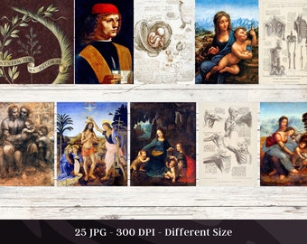 Leonardo Da Vinci Artwork Paintings | 25 HQ Digital Image Bundle