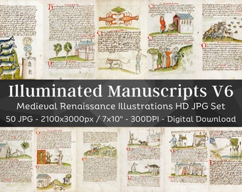 Illuminated Manuscript 50 Medieval Religious Renaissance Illustrations V6 | Vintage Gothic Printable Junk Journal Pages | Instant Download