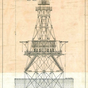 36 Vintage Lighthouse Blueprint Illustrations | Digital Architectural ...