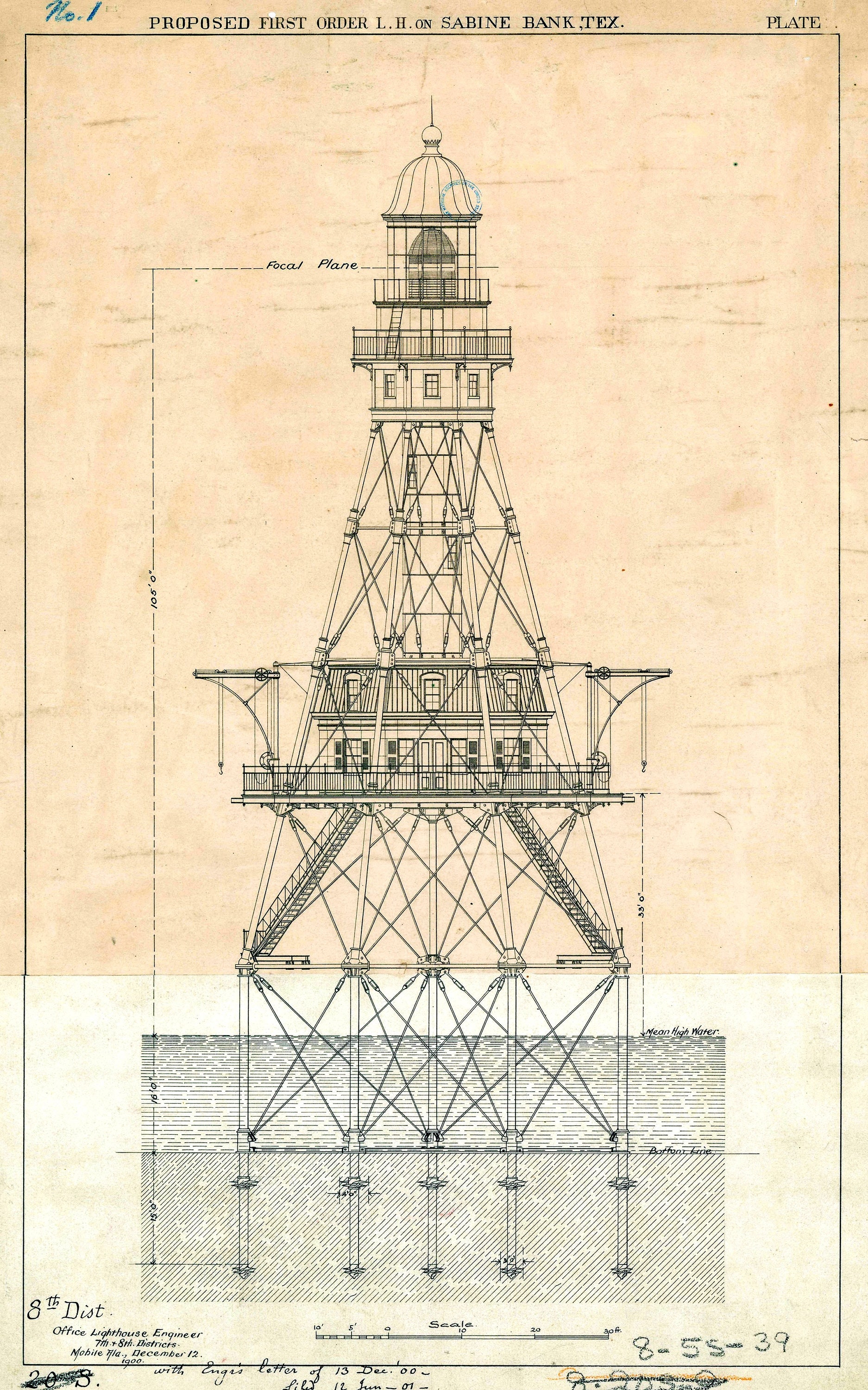 36 Vintage Lighthouse Blueprint Illustrations | Digital Architectural ...