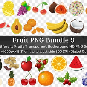 Fruit Image Bundle 75 PNG N3 | Cherry, Kiwi, Lime, Orange, Grape, Banana, Peach, Apple | Note Apps Sticker, Junk Journal | Digital Download