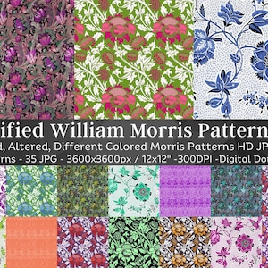 William Morris 35 Digitales Papier Textur Set, 5 Jugendstil Blumenmuster | Scrapbook Junk Journal Retro Wallpaper | Sofort Download Com. Verwendung