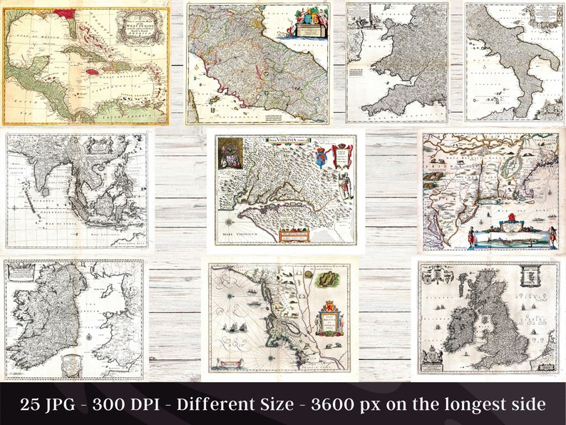 25 Antique Map Images | Medieval Renaissance Maps Set 4 | Scrapbook ...