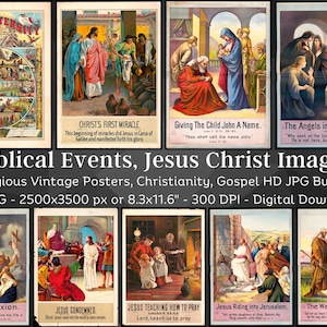 Vintage Jesus Christ Life Images | 32 HQ Digital Image Bundle | Antique Christian Wall Art Collection | Gospel Verse Art | Instant Download