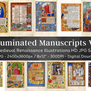 Puede incluir: Un conjunto de 42 imágenes digitales de ilustraciones medievales y renacentistas. Las imágenes son de alta resolución, 2400 x 3600 píxeles, y 300 DPI. Las imágenes son perfectas para usar en scrapbooking digital, creación de tarjetas y otros proyectos creativos.