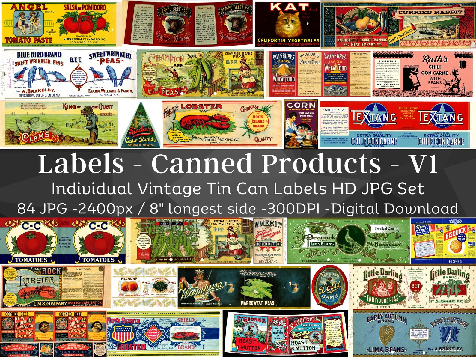 Vintage Can Labels Kit 84 HQ Digital JPG Bundle 1 | Retro Food Canister ...