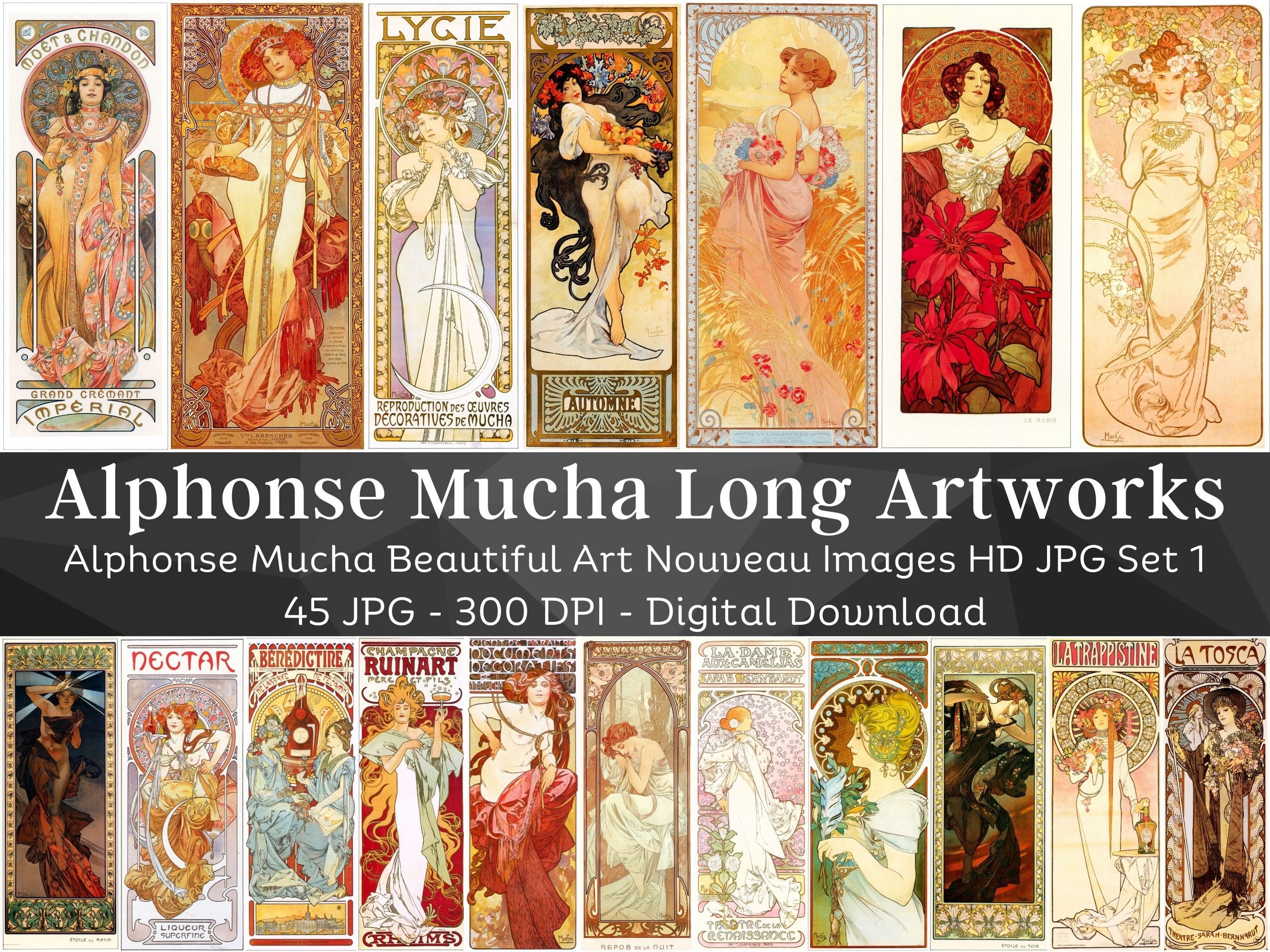 Alphonse Mucha アート作品 2点セット Alphonse Mucha Long Artwork Poster Images Set 1 | 45 HQ