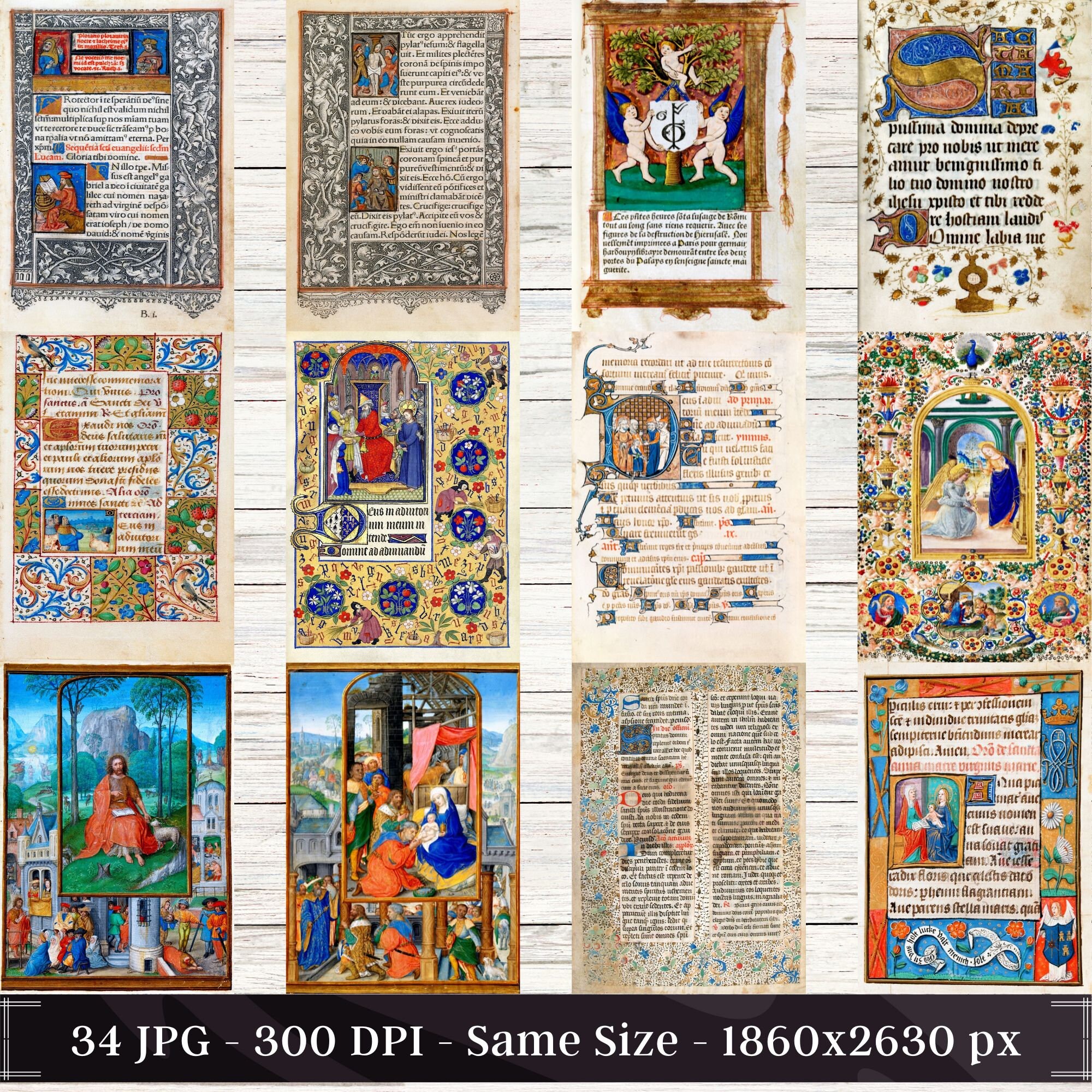 Illuminated Manuscripts Bundle | 34 Medieval Junk Journal Pages | HQ ...
