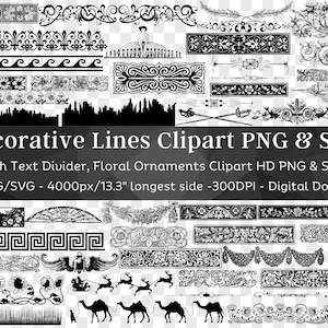 Dekoracyjne linie 178 PNG i SVG Bundle | Flourish Text Divider Svg, Dekoracja Kwiatowe Ornamenty Svg | Pliki do cięcia dla Cricut | Pobieranie cyfrowe