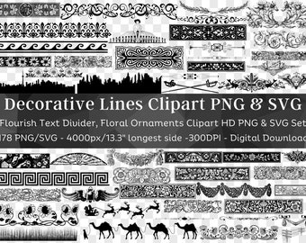 Decorative Lines 178 PNG & SVG Bundle | Flourish Text Divider Svg, Decoration Floral Ornaments Svg | Cut Files for Cricut | Digital Download