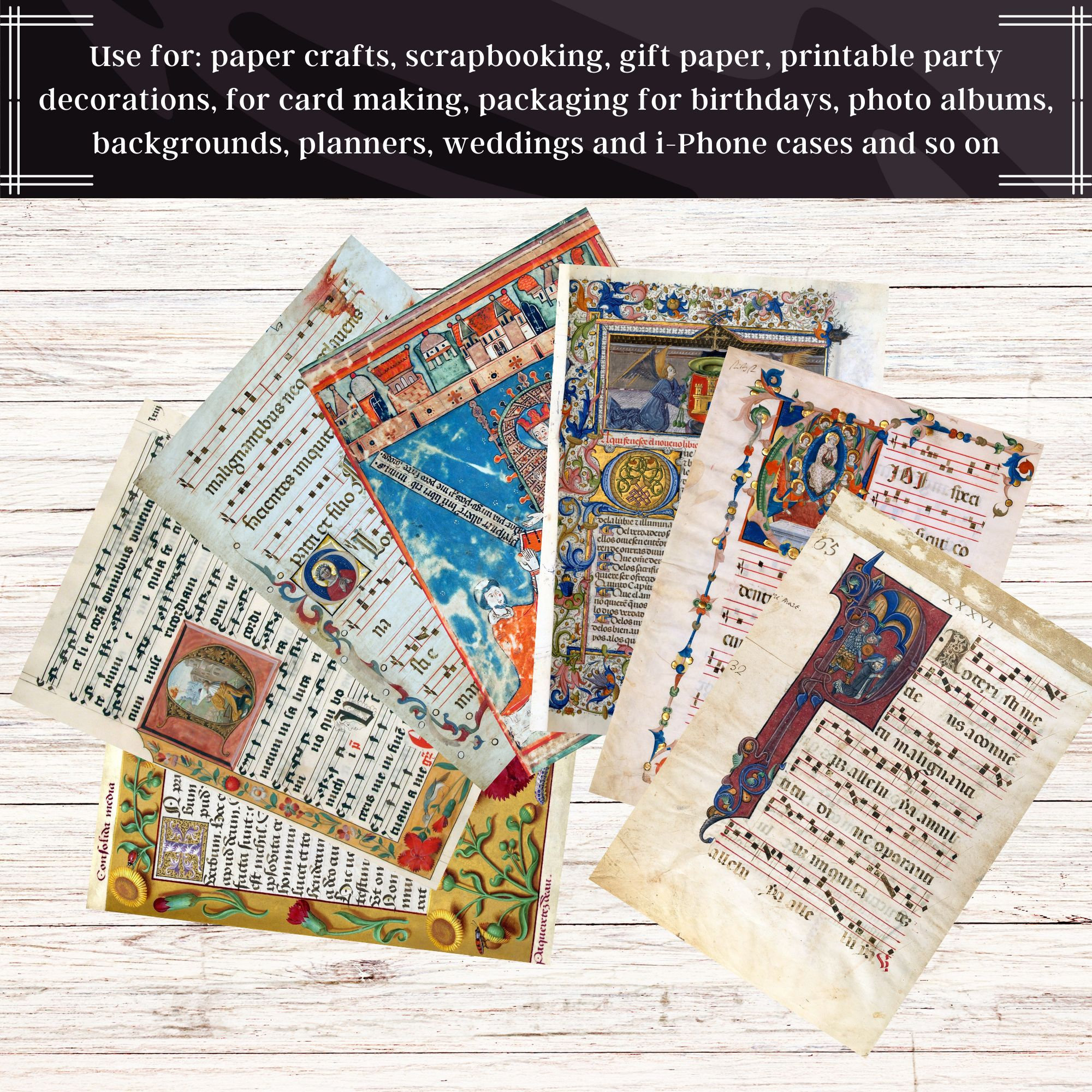 32 Illuminated Manuscripts Pages | Medieval Junk Journal | Book of ...