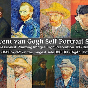 Vincent van Gogh Self Portrait | 24 HQ Printable Art Decor Set 6 | Classic Painting Images | Living Room Impressionist Art| Digital Download