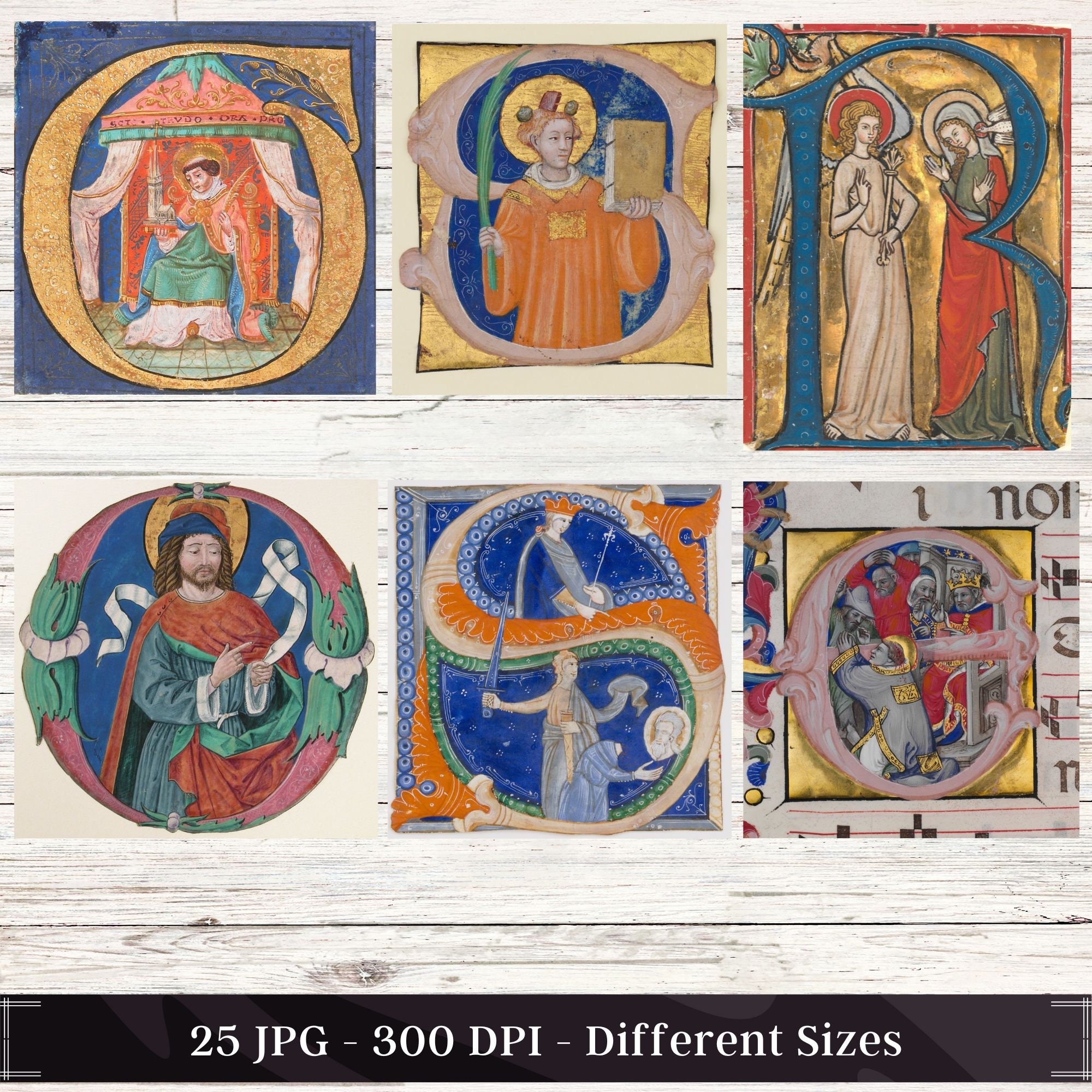 25 Illuminated Manuscripts Pages | Medieval Junk Journal | Historiated ...