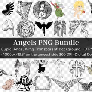 Angel Clipart 88 PNG Bundle / Ali d'angelo, Cupido, Arte Religiosa, Cherubino di San Valentino / Silhouette PNG / Christian Heaven PNG / Download digitale
