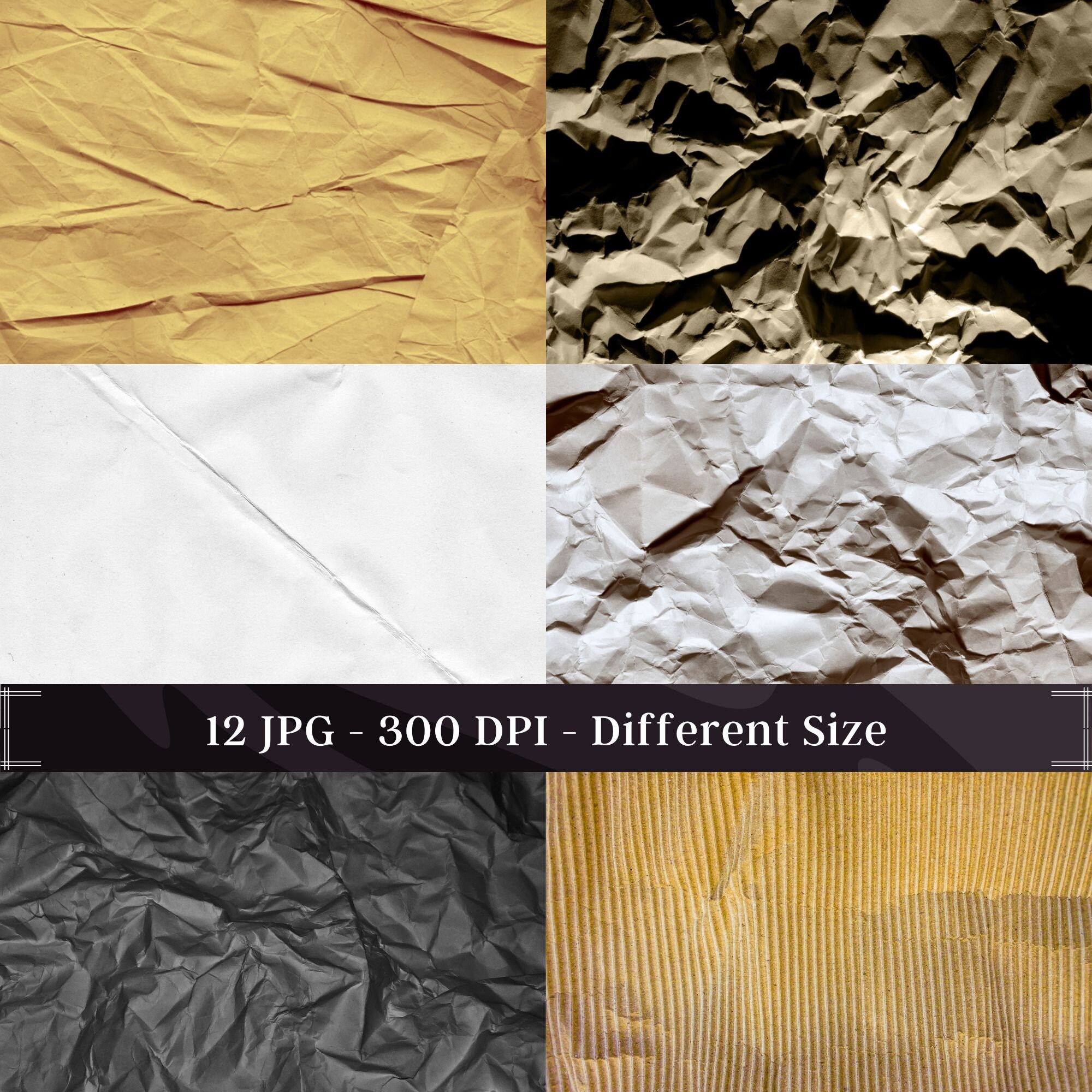 12 Crumpled & Folded Paper Texture | Photoshop Overlay | Brown White ...