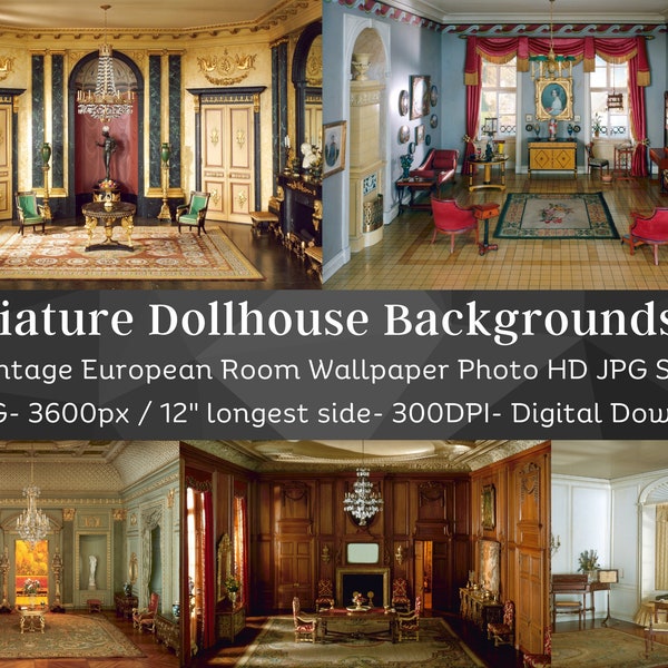 27 Miniature Doll House Background Photos V2 | European Retro House Interior | Victorian Theme Dollhouse Bundle | Scrapbook | JPG Clipart