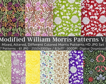 William Morris 61 Conjunto de texturas de papel digital, 7 patrones florales Art Nouveau / Scrapbook Junk Journal Retro Wallpaper / Descarga instantánea Com. Usar
