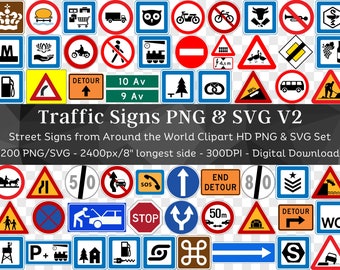200 Traffic Signs PNG & SVG Set 2 | Individual Street Signs Clipart | Road Signage Car Decal Sublimate Designs | Instant Download Com. Use