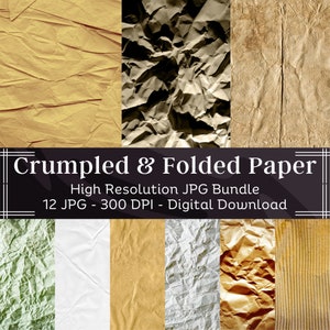 12 Textura de papel arrugado y doblado / Superposición de Photoshop / Paquete de papel blanco marrón / Álbum de recortes / Paquete de textura de papel procreado / Uso comercial