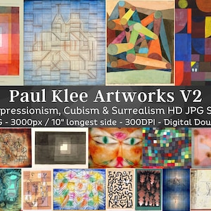 May include: A digital download set of 42 high-resolution JPG images of Paul Klee artworks. The images are 3000 pixels wide and 300 DPI. The set includes works from the Expressionism, Cubism, and Surrealism movements. The images are suitable for printing up to 10 inches in length.