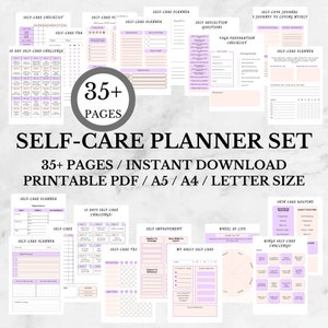 Paquete de planificador de bienestar / Planificador de cuidado personal imprimible / Kit de hojas de trabajo de salud mental / Diario de atención plena / Amor propio / PDF, Carta de EE. UU. A4 A5