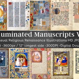 Illuminated Manuscript 36 Medieval Religious Renaissance Illustrations V2 | Gothic Vintage Printable Junk Journal Pages | Instant Download