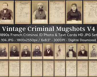 104 Vintage 1890s French Mugshots HD Image V4 | Prison Mugshot Criminal Photos | Macabre, Halloween, Mystery, Gothic Theme Digital Download