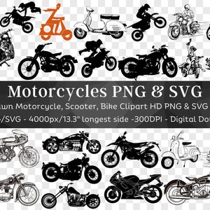 Pacote PNG e SVG de motocicleta 44 | Silhueta SVG | Motocross Rider Woman Biker Cruiser Scooter | Arquivos para Cricut | Download Digital