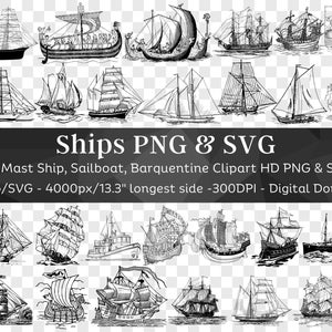 Sailing Ship 86 PNG & SVG Bundle | Clipart Silhouette SVG| Sailboat Boat Tall War Ship Yacht Barquentine| Files for Cricut| Digital Download