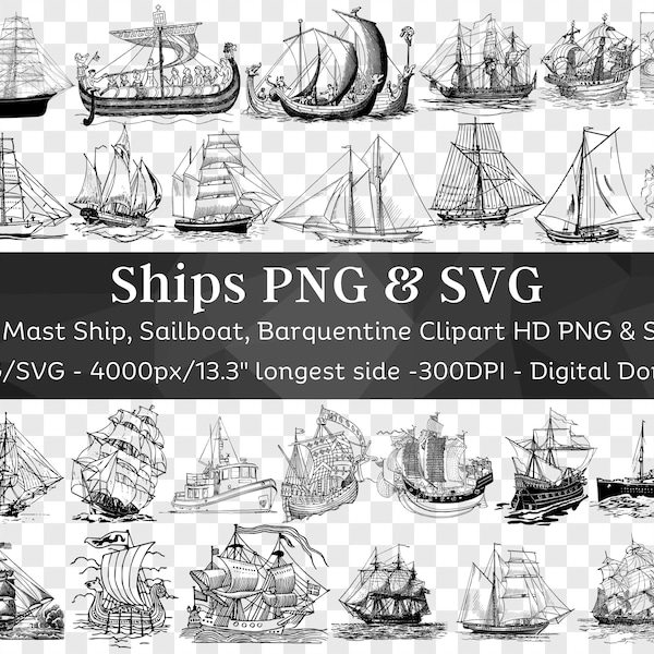 Sailing Ship 86 PNG & SVG Bundle | Clipart Silhouette SVG| Sailboat Boat Tall War Ship Yacht Barquentine| Files for Cricut| Digital Download