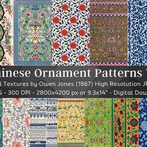 22 Vintage Digitales Blumenmuster | Chinesisches Ornament Textur N2 | Scrapbook Hintergrund | Retro Blumen Wallpapers| Sofort Download | Kom. Verwendung