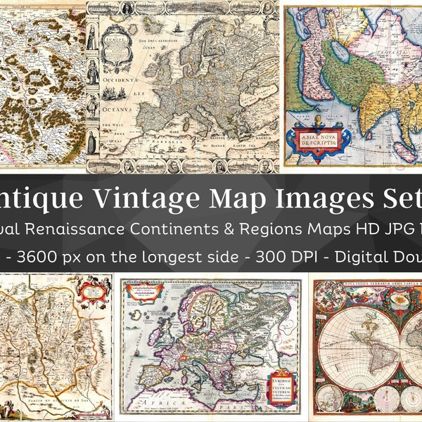 25 Antique Map Images | Medieval Renaissance Maps Set 4 | Scrapbook Junk Journal World Map | Vintage Retro Map | Instant Download | Com. Use
