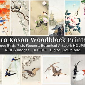 Ohara Koson Woodblock Print Artwork Images Set 3 | 41 HQ Digital JPG Bundle | Vintage Japan | Flowers Botanical Birds Fish| Instant Download