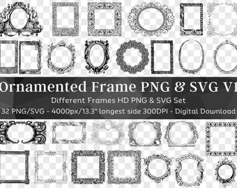 Frame Border Illustrations 32 SVG & PNG Bundle V1 / Ornate Frame svg / Baroque Frame svg / Princess frame svg / Art Nouveau / Mirror frame svg