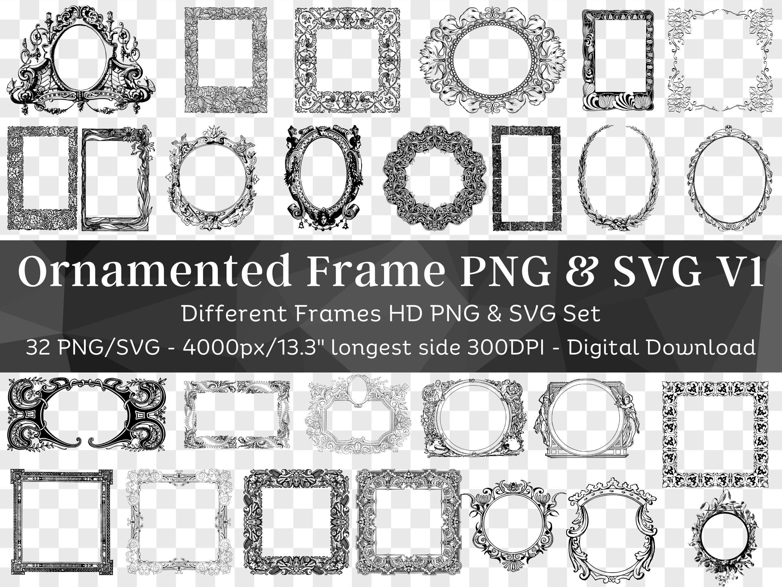 Frame Border Illustrations 32 SVG & PNG Bundle V1 Ornate Frame Svg ...