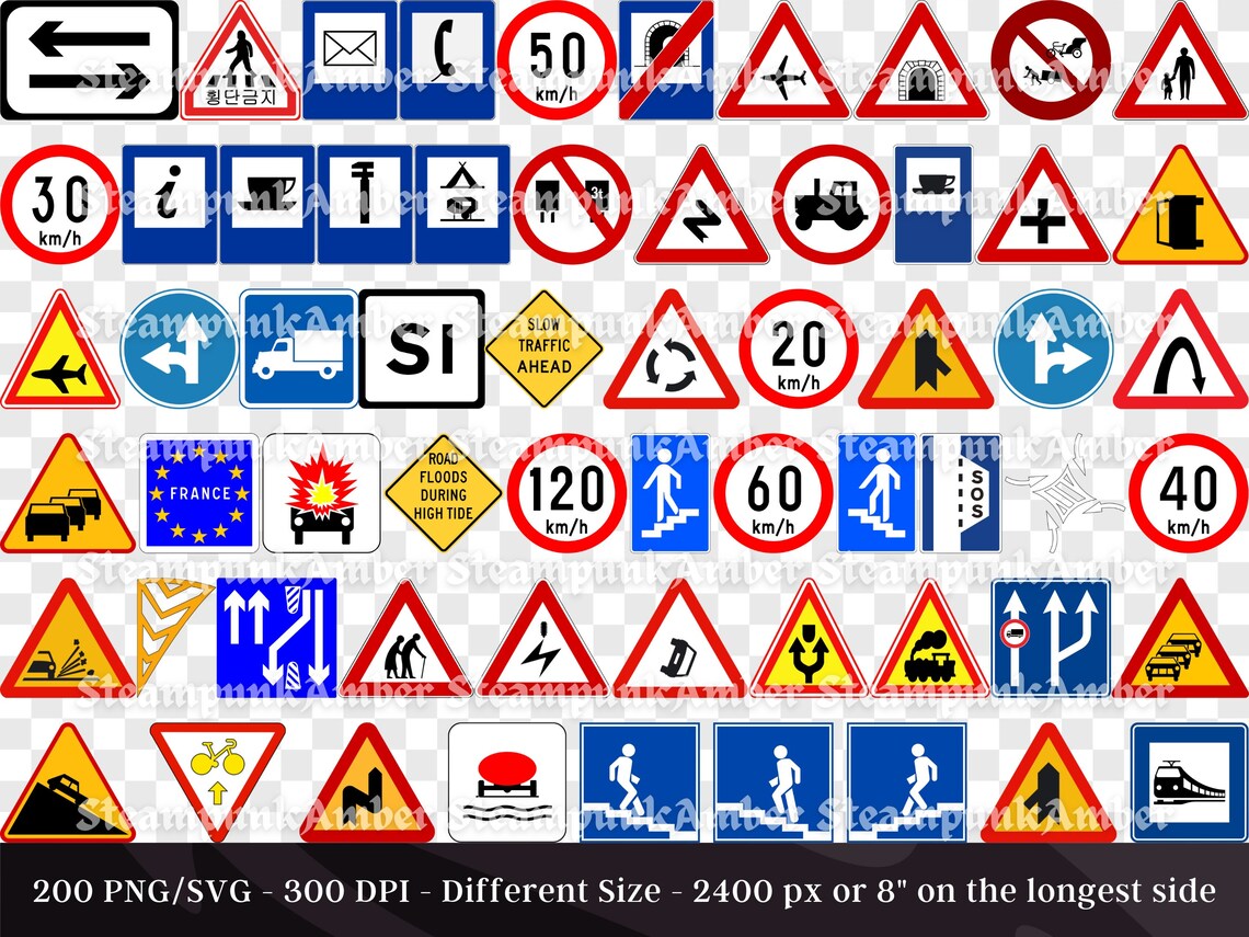 200 Traffic Signs PNG & SVG Set 3 | Individual Street Signs Clipart ...