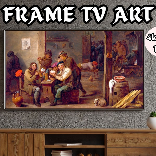 Tavern Scene David Teniers| 4k & 8k UHD-2 Samsung Frame TV Art| Digital Medieval Inn Life Wall Art| Rural Pub Oil Painting| Instant Download