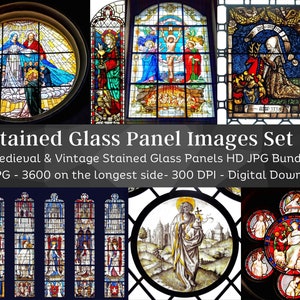 Medieval Renaissance Stained Glass Images| 34 HQ Digital Image Bundle Set 3| Antique Christian Art| Gothic Window| Instant Download| Com.Use